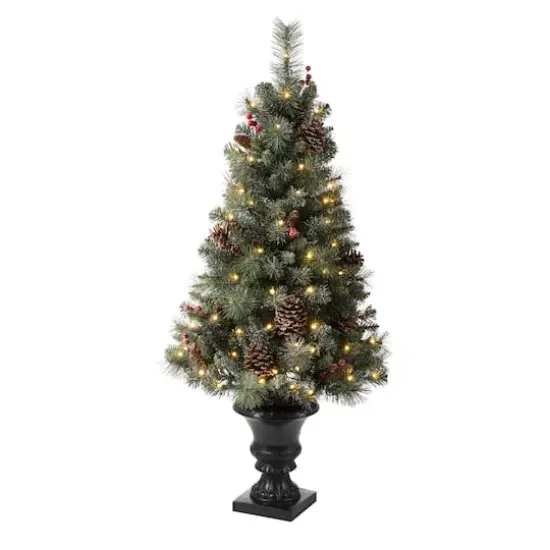 4ft. Pre-Lit Flocked Pinecones & Berries Christmas Tree with Warm White Lights {1}