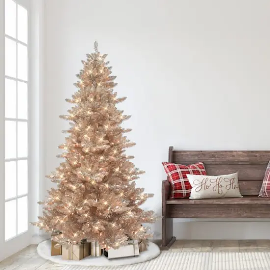 6.5ft. Pre-Lit Rose Gold Spruce Artificial Christmas Tree, Clear Lights {4}