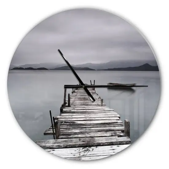 Designart 'Pier And Boats At Seashore Modern Wall Clock {1}