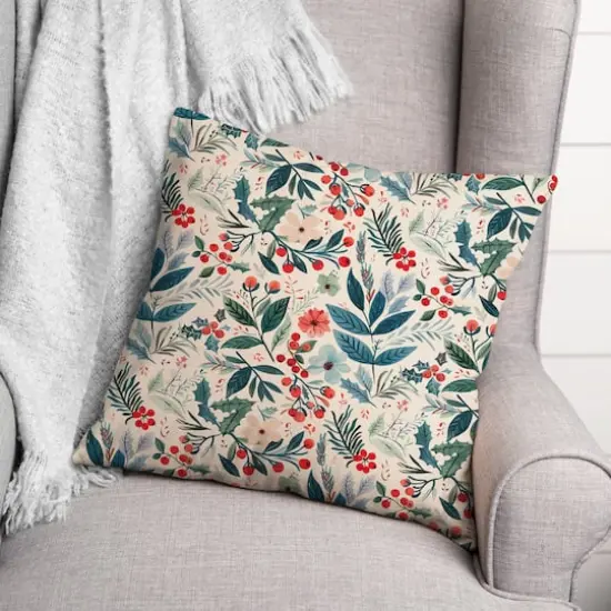 Watercolor Christmas Botanical 18" x 18" Indoor / Outdoor Pillow {3}