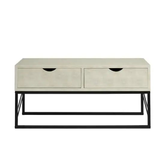 Off White 2-Drawer Faux Shagreen Coffee Table {3}