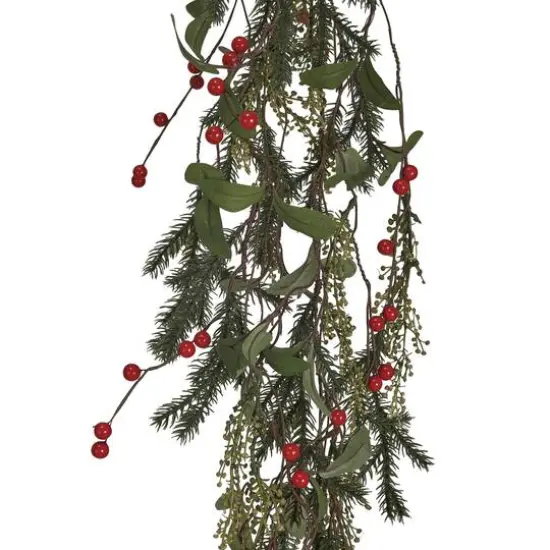Hello Honey® 6ft. Green Faux Pine & Mistletoe Garland with Red Berries {5}
