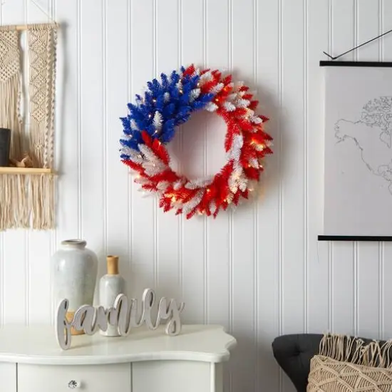 24" Warm LED Red, White & Blue Patriotic Wreath {5}