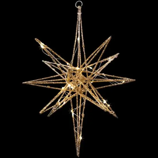 12'' Warm White LED Lighted B/O Gold Glittered Geometric Star Christmas Decoration {6}