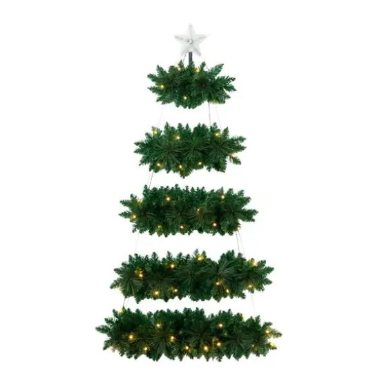 5ft. Pre-Lit Fir Wall Hanging Artificial Christmas Tree with Star Topper, Warm White LED Lights {1}