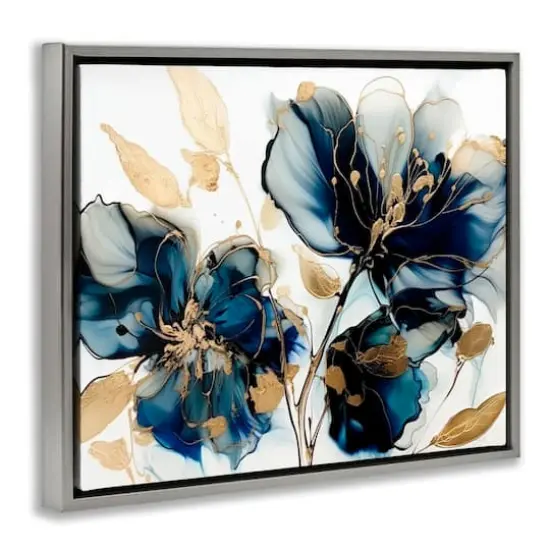 Stupell Industries Blue Swirling Modern Flowers Floater Framed Art Gray {4}