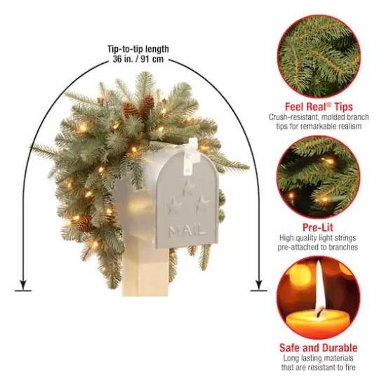 3ft. Feel Real&reg; Frosted Arctic Spruce with Pinecone Mailbox Swag, Warm White LED Lights {6}