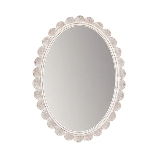 Habitat Carai 30" Distressed White Mirror with Scalloped Frame {1}