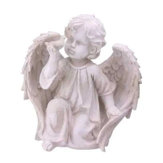 10" Ivory Cherub Angel on Knee with Dove Garden Statue {1}