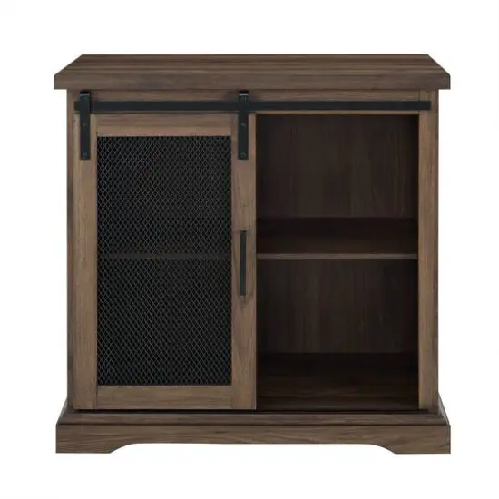 Walker Edison 32" Dark Walnut Sliding Mesh Metal Door Accent Cabinet {3}