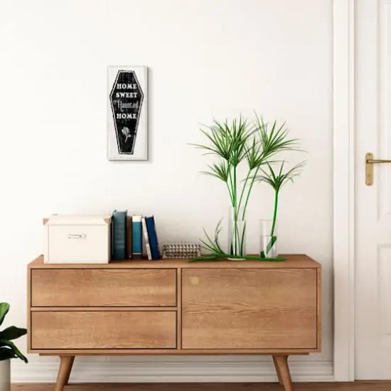 Stupell Industries Home Sweet Haunted Home Halloween Rose Casket Wood Wall Plaque {3}