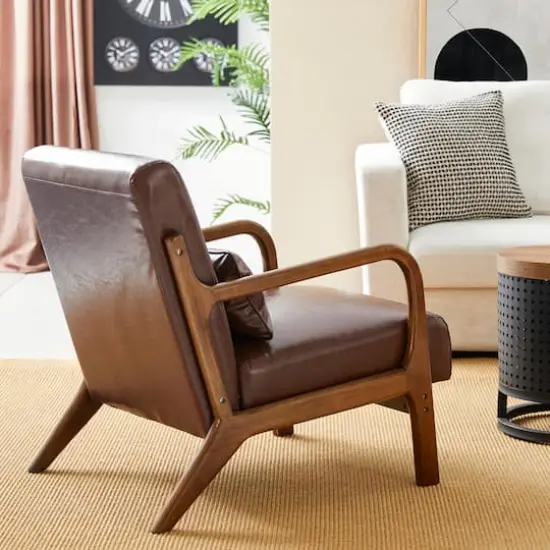 Glitzhome&reg; Mid-Century Faux Leather Accent Chair Brown {5}