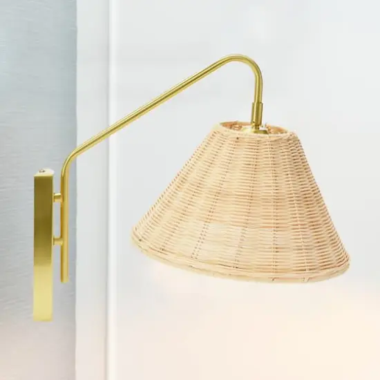Hello Honey&reg; Rattan & Metal Wall Sconce Brushed Brass {3}