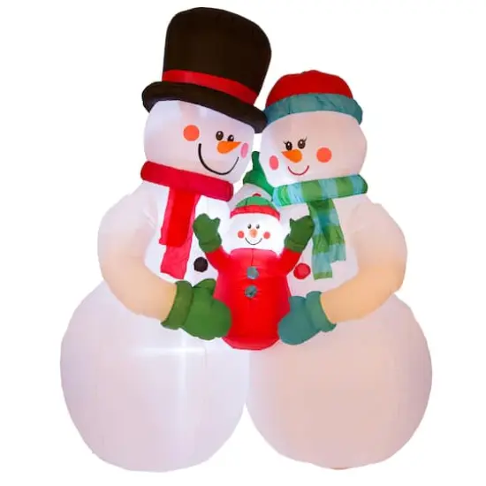 8ft. Glitzhome&reg; Inflatable Snowman Family with Lights {1}