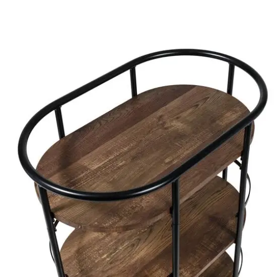 Honey Can Do 3-Tier Black & Rustic Brown Rolling Bar & Serving Cart {7}