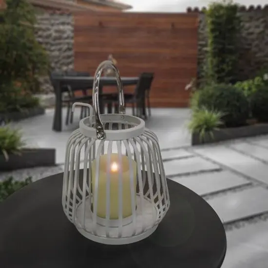 Glacier Gray Ribbed Candle Lantern {3}