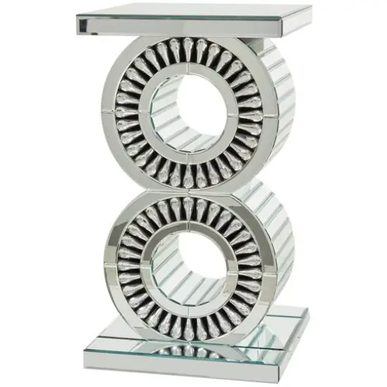 Silver Wood Mirrored Accent Table with Crystal Embellishment 16" x 16" x 28" {1}