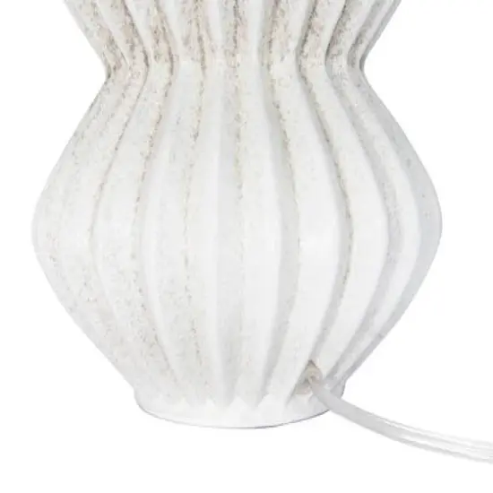 Hello Honey&reg; 22" Distressed White Finish Fluted Terracotta Table Lamp with Linen Shade {9}