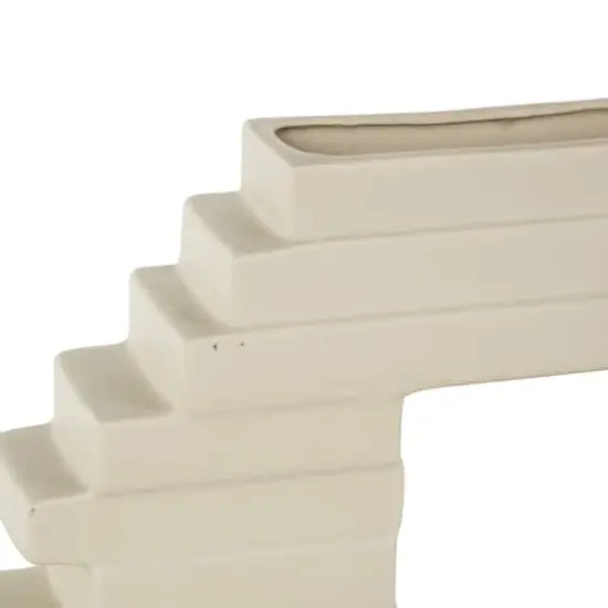 13" Cream Ceramic Abstract Decorative Vase with Rectangular Center Cutout {5}