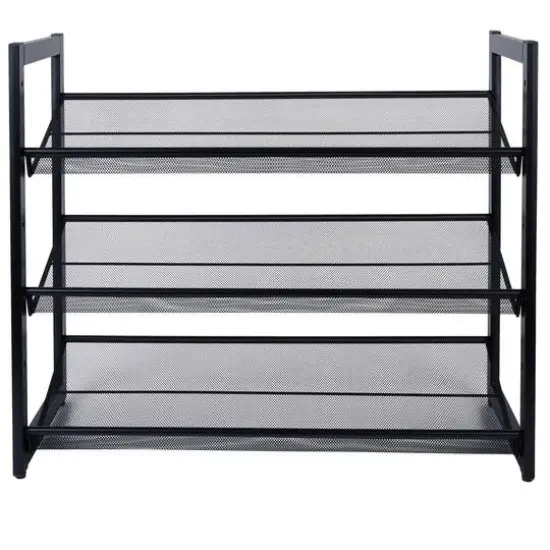 Organize It All 30" Wide Black 3 Tier Adjustable Mesh Shoe Rack {1}