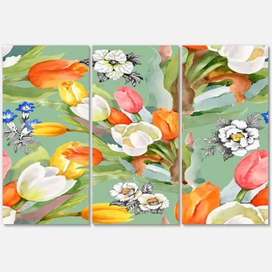 Designart - Blooming White and Orange Tulips III - Traditional Canvas Wall Art Print {4}