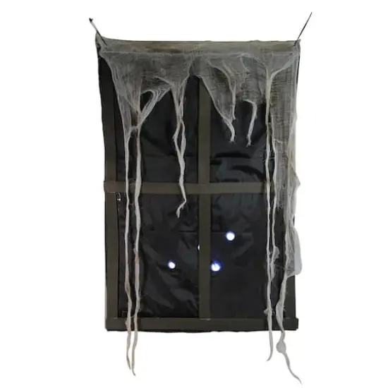 41" Pre-Lit Black & Gray Ghostly Window with Tattered Curtain Halloween Decoration {1}