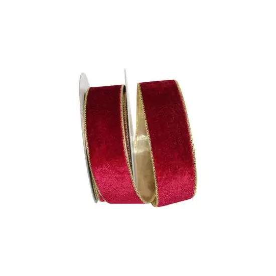 JAM Paper 1.5" x 10yd. Wine Wired Gold Back Plush Velvet Ribbon {1}