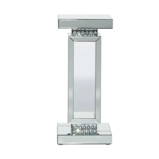 Silver MDF Wood Glam Pedestal Table, 12" x 12" x 28" {7}