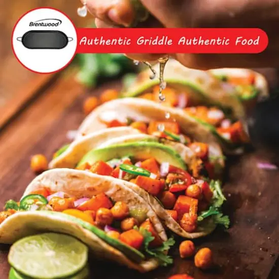 Brentwood 18" x 8.5" Double Burner Carbon Steel Nonstick Comal Griddle {8}