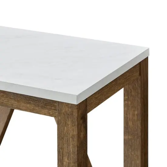 Walker Edison Faux White Marble & Natural Walnut A-Frame Side Table {7}