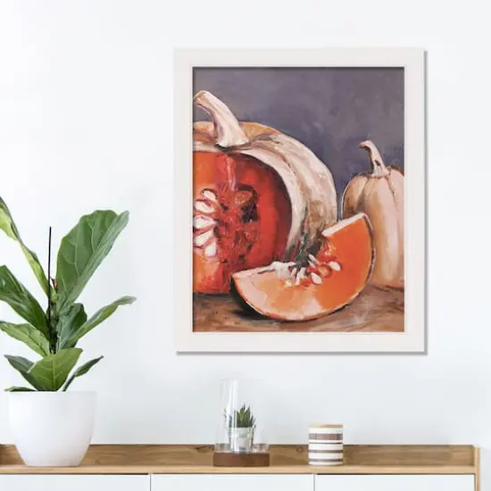 Autumn Pumpkin Still Life Wall Art with White Frame {3}