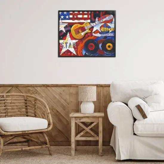 Stupell Industries Rockstar Americana Music Tribute Framed Giclee Art Black {3}