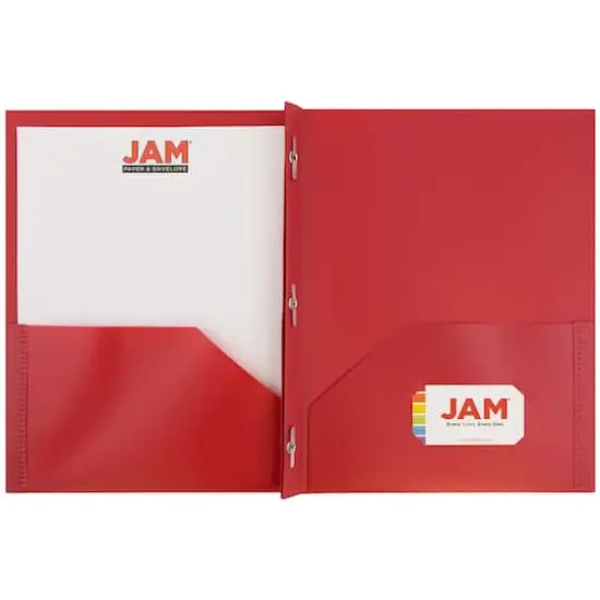 JAM Paper 9.5" x 11" Plastic 2 Pocket School POP Folders with Clasps, 6ct. Red {5}