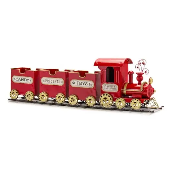 37" Red Metal Christmas Train on Tracks Accent {1}