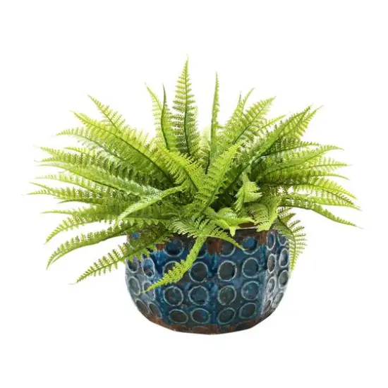 Hello Honey&reg; 7" Distressed Blue Embossed Terra Cotta Planter with Circle Pattern {6}