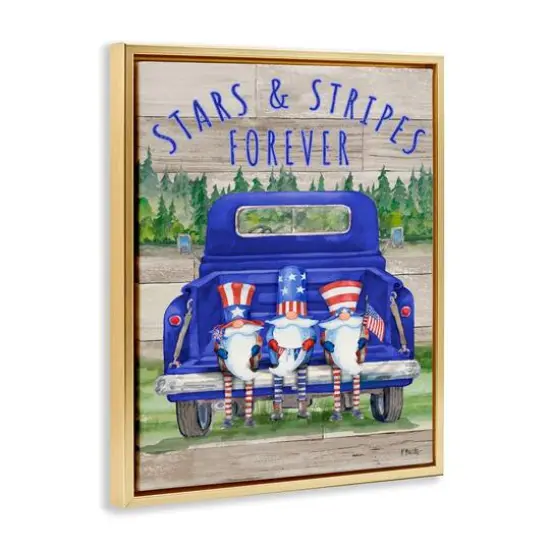 Stupell Industries Stars & Stripes Forever Americana Gnomes Floater Framed Art Gold {4}