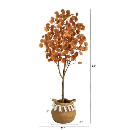 5ft. Artificial Autumn Eucalyptus Tree with Basket {4}