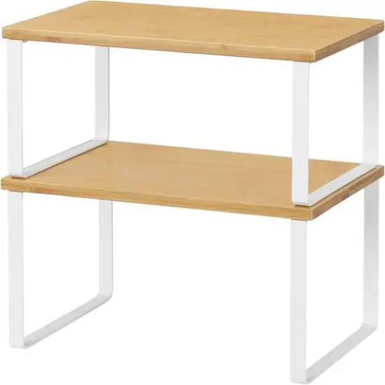 Bamboo Kitchen Cabinet & Counter Shelf Organizer White {1}
