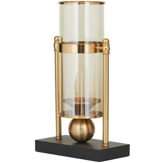 CosmoLiving by Cosmopolitan 13" Gold Metal Pillar Hurricane Lamp with Metal Stand {3}