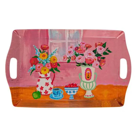 Hello Honey&reg; 17.5" Flower Bamboo Fiber Tray with Handles {7}