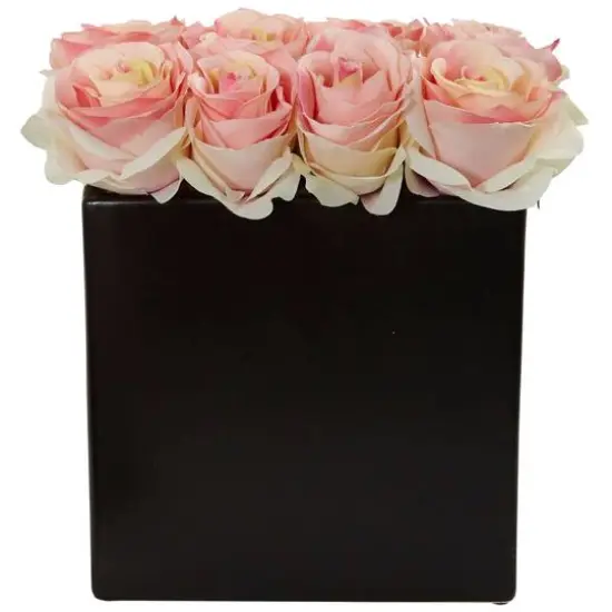 Rose Arrangement In Black Square Vase Light Pink {1}