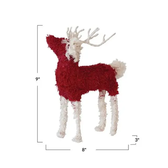 Hello Honey&reg; 9" Red & White Boucl&eacute; Cotton Knit & Wire Reindeer Accent {4}