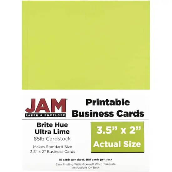 JAM Paper Brite Hue Printable Business Cards, 100ct. Brite Hue Ultra Lime Green {1}