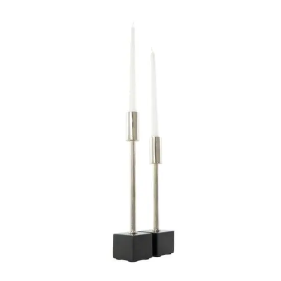 Silver Aluminum Slim Candle Holder with Black Block Base Set {8}
