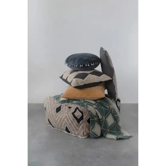 Hello Honey&reg; Blue & Gold Metallic Embroidery Cotton Velvet Pillow with Tassels {3}