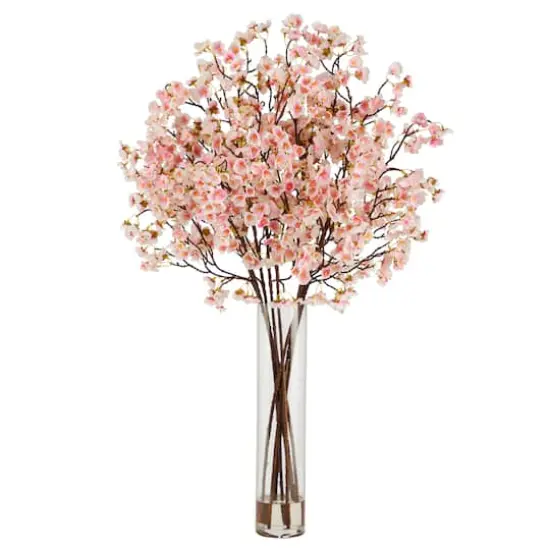 32" Artificial Cherry Blossom Arrangement with Glass Cylinder Vase {1}