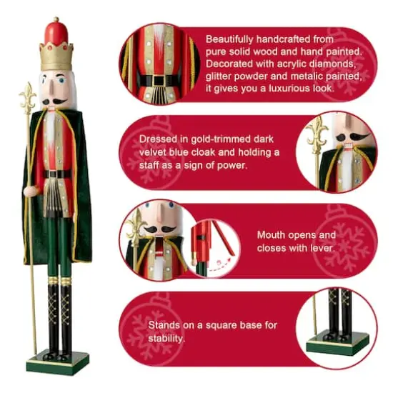 Glitzhome&reg; 3.5ft. Wooden Christmas King Nutcracker {5}