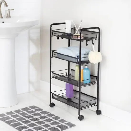 Honey Can Do Black 4-Tier Metal Rolling Cart with Trays {14}