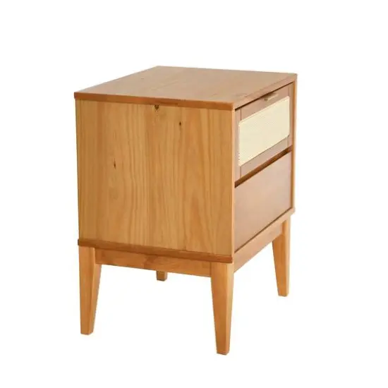 Hello Honey&reg; Crawford 24" Solid Wood Nightstand with Storage Drawers and Cane Detail Light Brown {8}