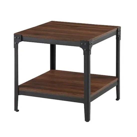 Walker Edison Dark Walnut Angle Iron Rustic Wood Side Table Set {5}